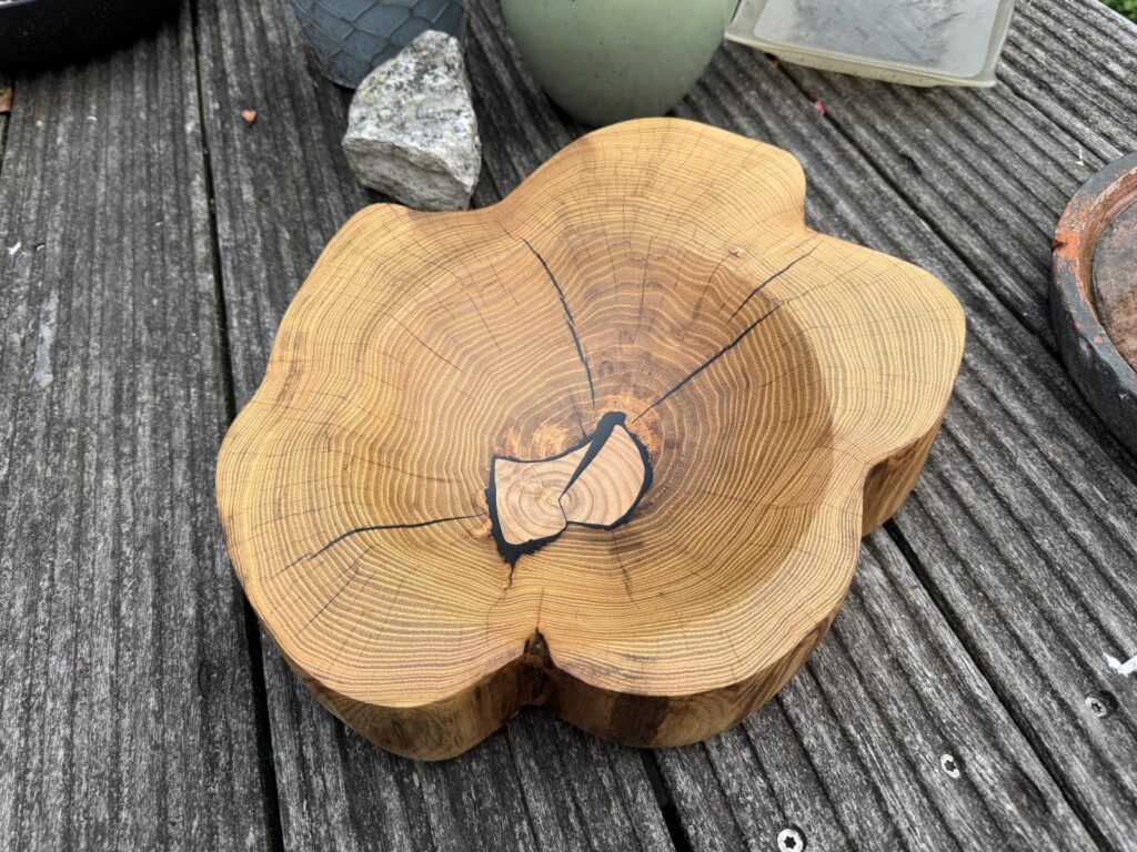 Acacia schaal met zwarte epoxy